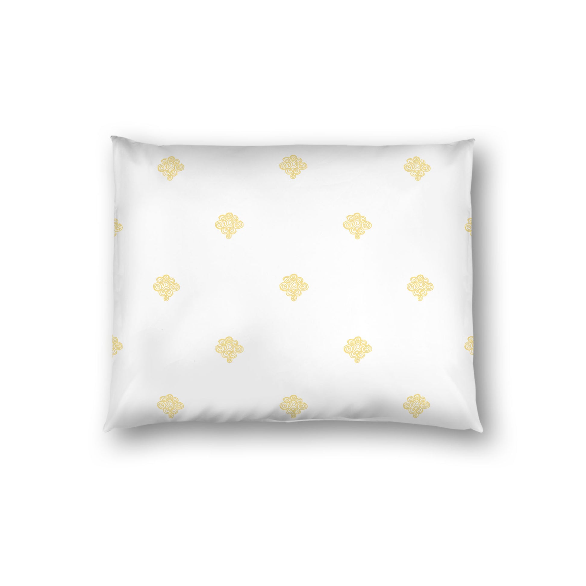 Off-white Cotton Sateen Pillow Sham, Yellow Hand-painted Swizzle Motif Print, White Reverse Side, Standard - 20 x 26 inches