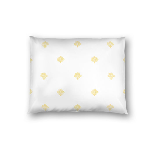 Off-white Cotton Sateen Pillow Sham, Yellow Hand-painted Swizzle Motif Print, White Reverse Side, Standard - 20 x 26 inches
