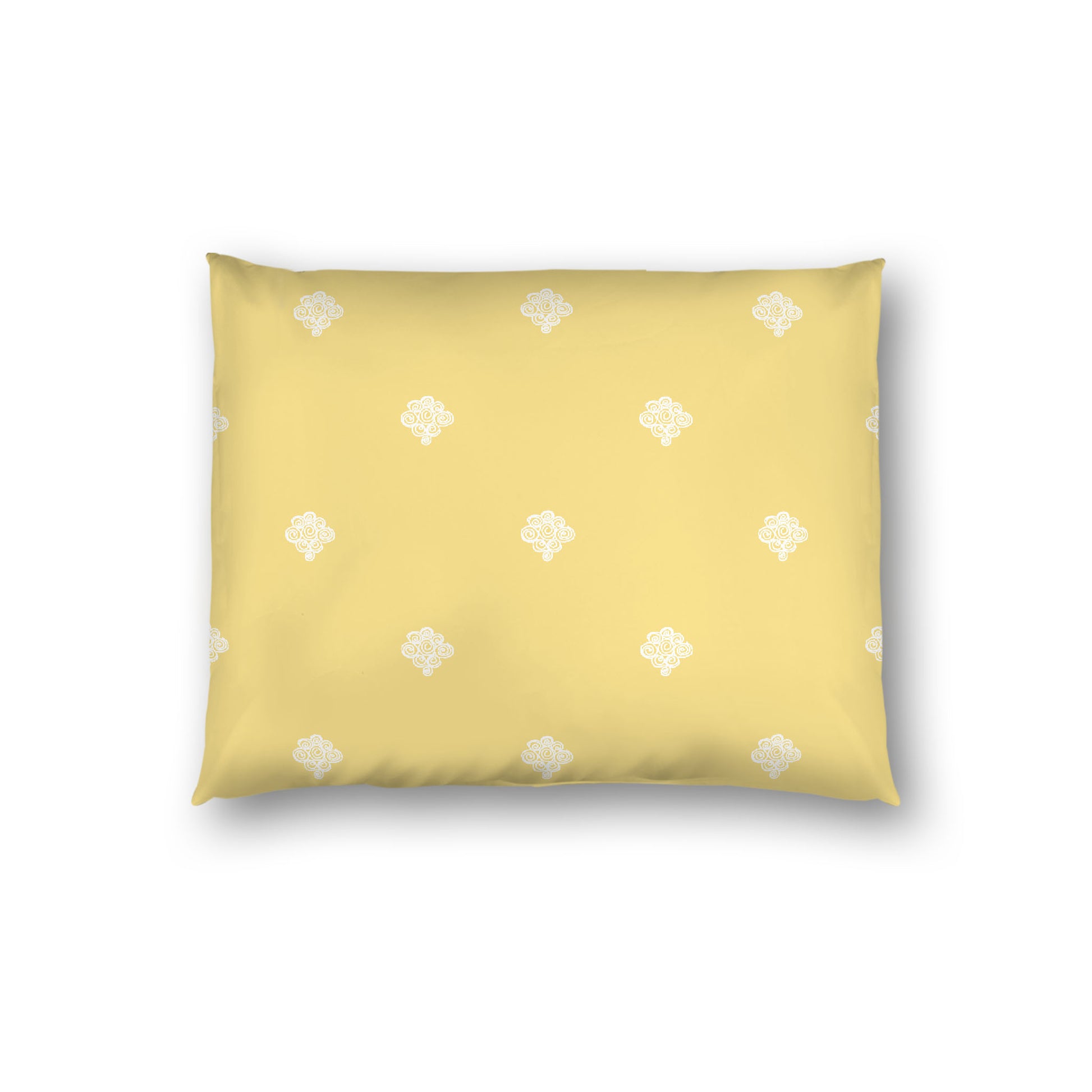 Yellow Cotton Sateen Pillow Sham, Off-white Hand-painted Swizzle Motif Print, White Reverse Side, Standard - 20 x 26 inches