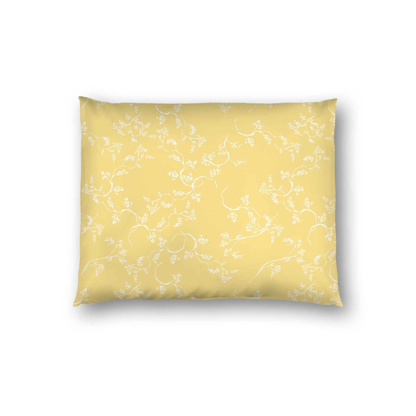 Off-white Cotton Sateen Pillow Sham, Yellow Hand-painted Vine Print, White Reverse Side, Standard - 20 x 26 inches