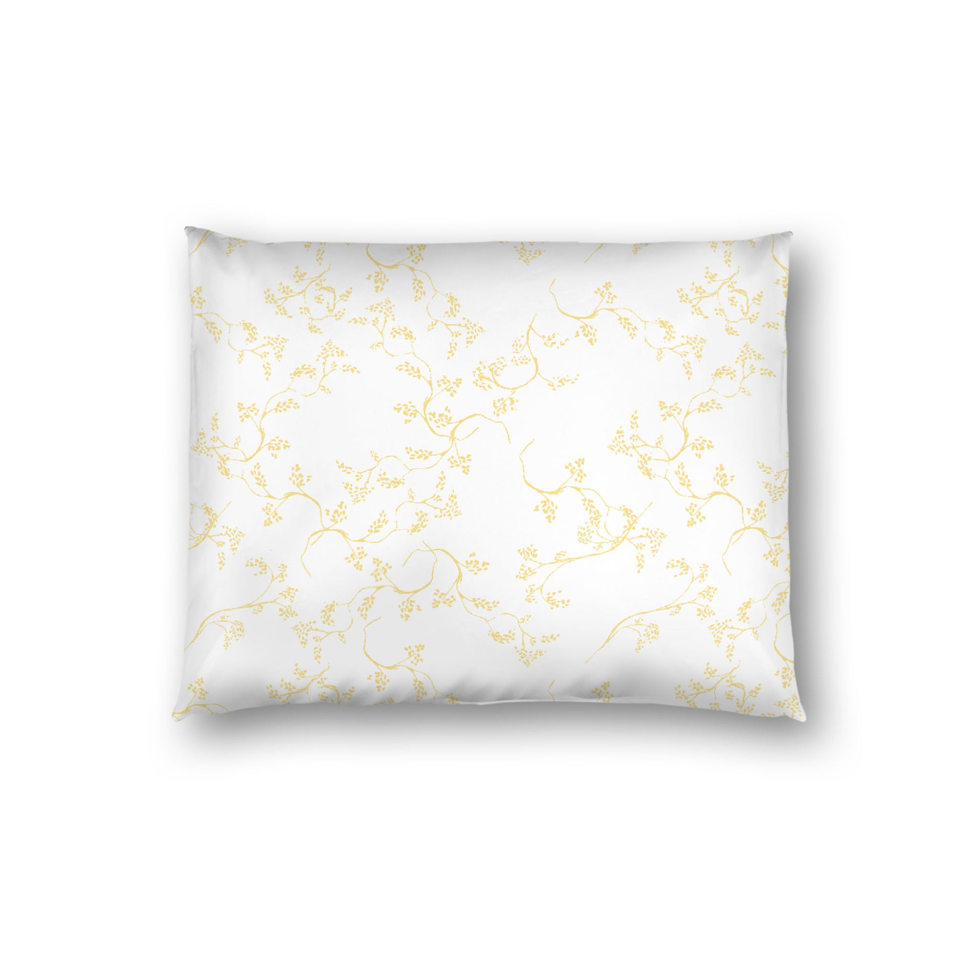 Yellow Cotton Sateen Pillow Sham, Off-white Vine Print on Front, White Reverse Side, Standard - 20 x 26 inches