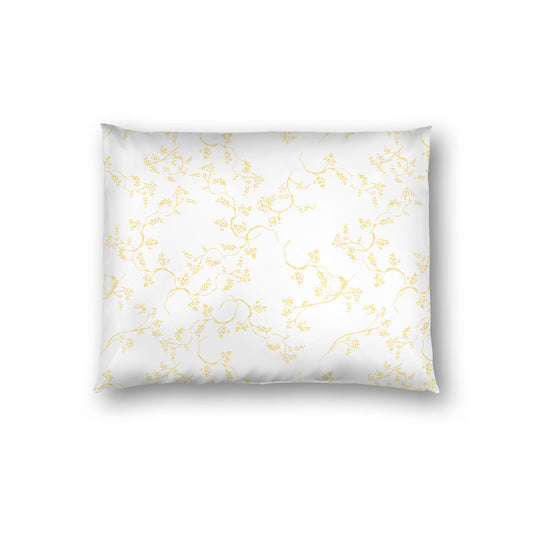 Yellow Cotton Sateen Pillow Sham, Off-white Vine Print on Front, White Reverse Side, Standard - 20 x 26 inches