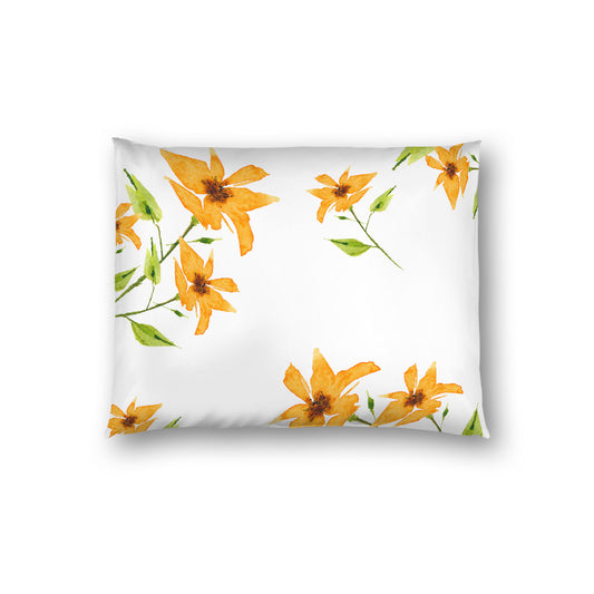 Off-White Cotton Sateen Pillow Sham, Large Yellow-Orange Floral Print, Standard - 20 x 26 inches