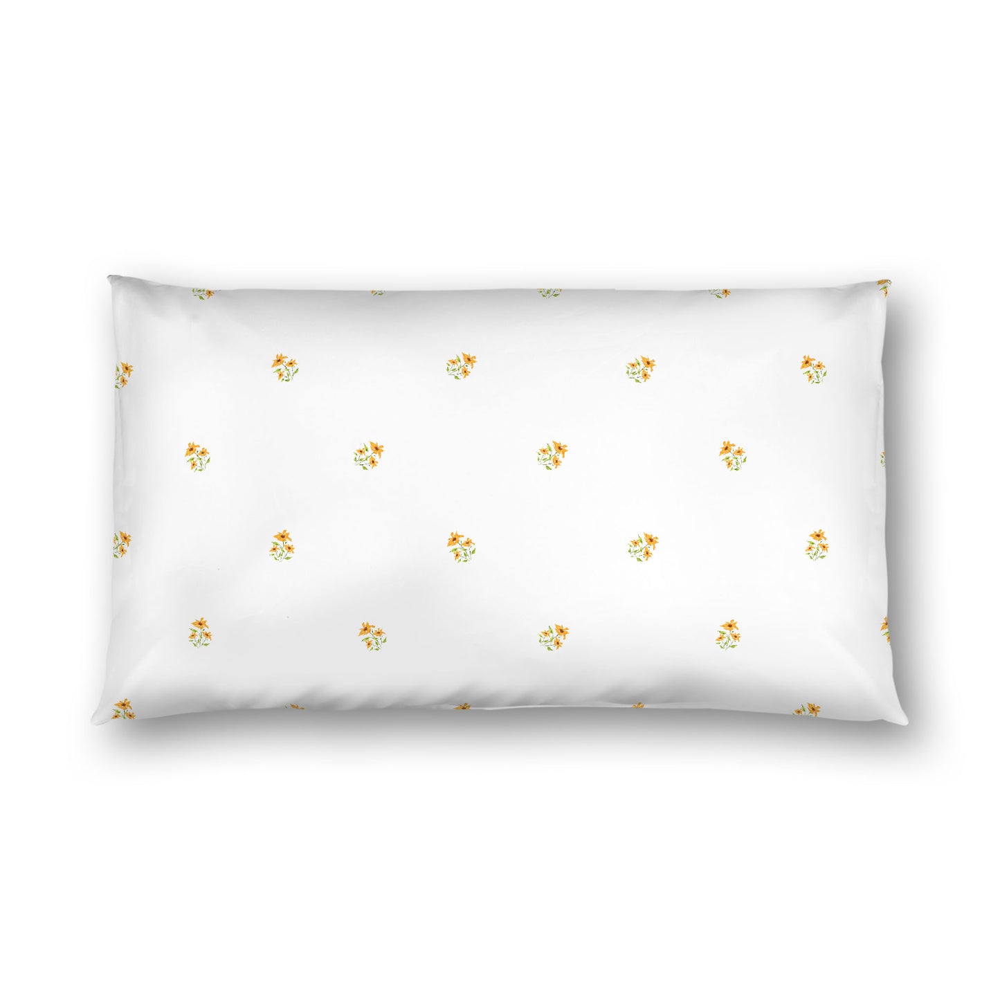 Off-White Cotton Sateen Pillow Sham, Small Yellow-Orange Floral Pattern, King - 20 x 36 inches