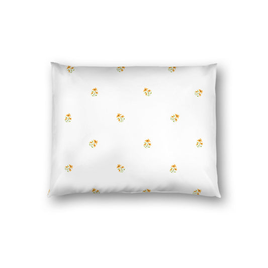 Off-White Cotton Sateen Pillow Sham, Small Yellow-Orange Floral Pattern, Standard - 20 x 26 inches