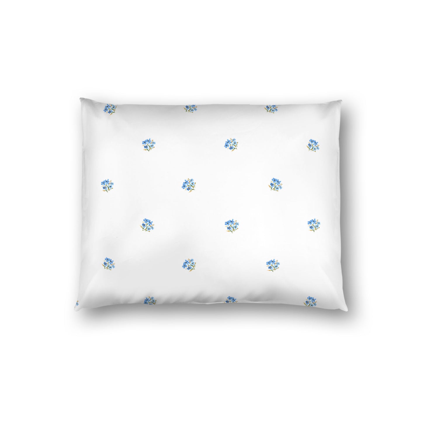 Off-White Cotton Sateen Pillow Sham, Small Blue Floral Pattern, Standard - 20 x 26 inches