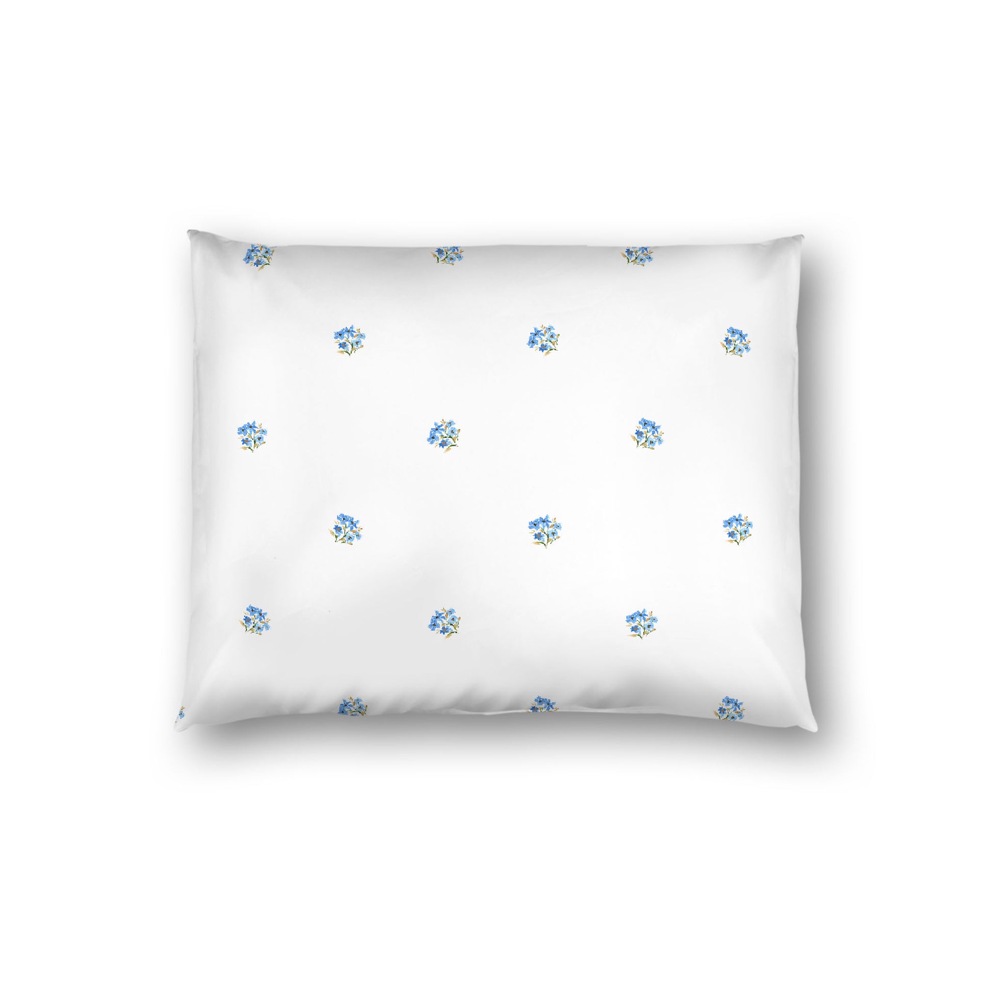Off-White Cotton Sateen Pillow Sham, Small Blue Floral Pattern, Standard - 20 x 26 inches