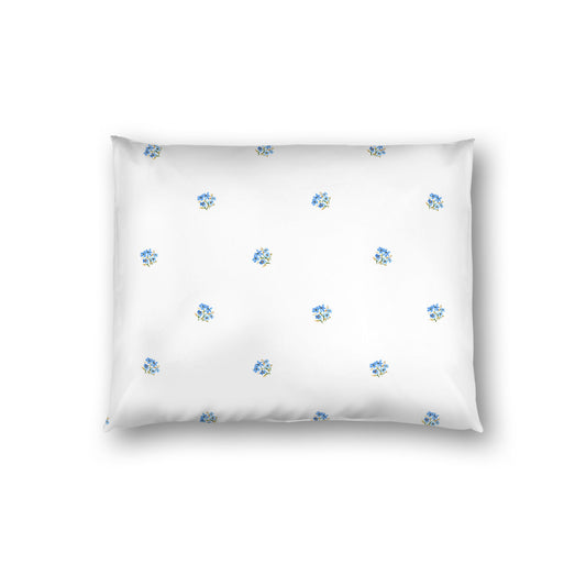 Off-White Cotton Sateen Pillow Sham, Small Blue Floral Pattern, Standard - 20 x 26 inches