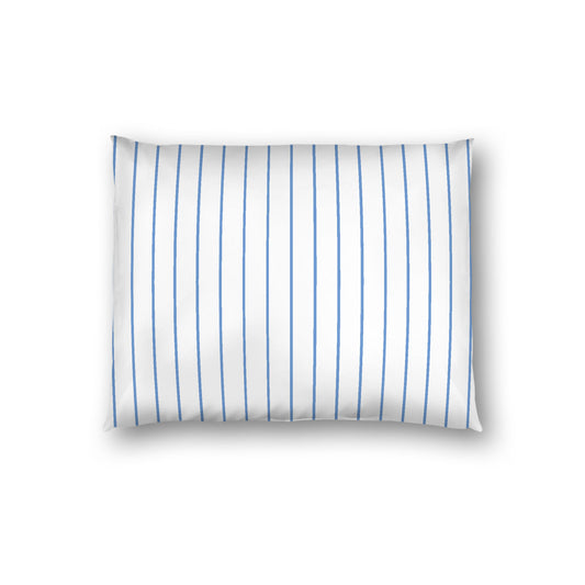 Off-White Cotton Sateen Sham, Blue Stripes on Front, White Reverse Side, Standard - 20 x 26 inches
