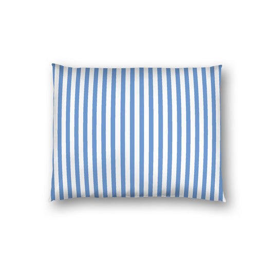 Off-White Cotton Sateen Sham, Thin Blue Bars on Front, White Reverse Side, Standard - 20 x 26 inches