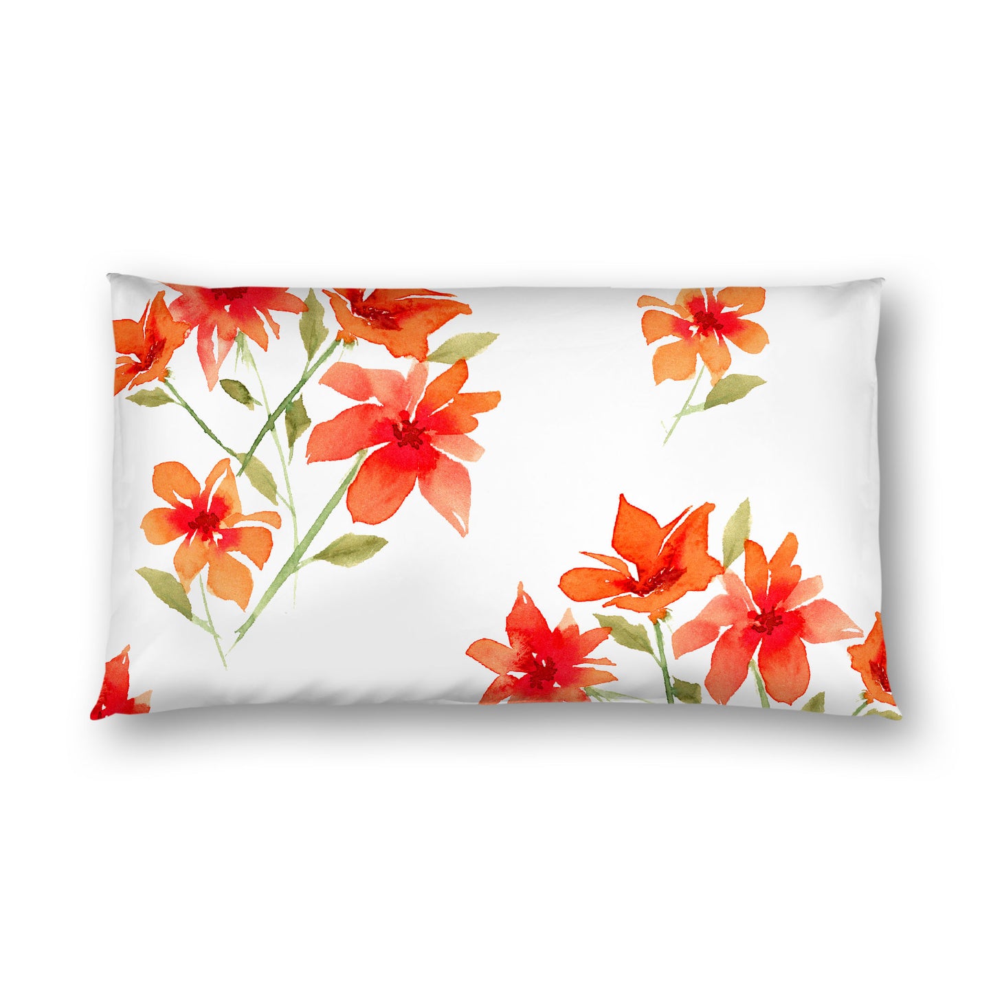 Off-White Cotton Sateen Pillow Sham, Large Red Floral Print, King - 20 x 36 inches
