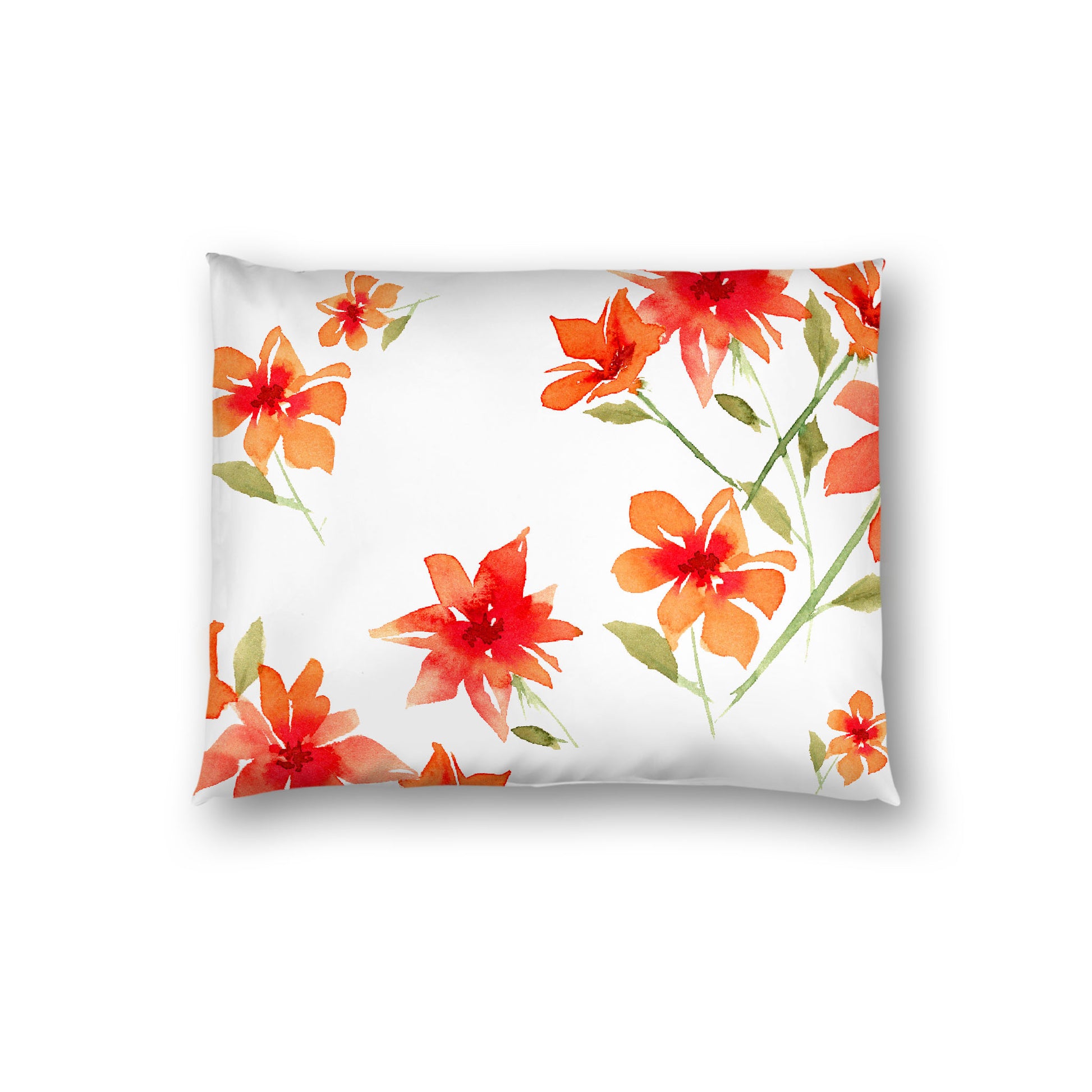 Off-White Cotton Sateen Pillow Sham, Large Red Floral Print, Standard - 20 x 26 inches