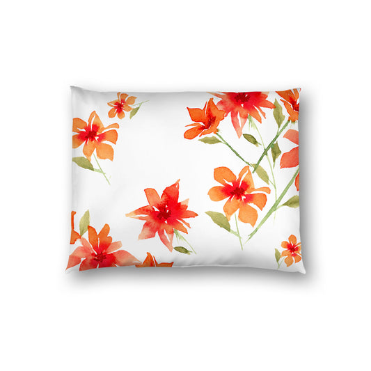 Off-White Cotton Sateen Pillow Sham, Large Red Floral Print, Standard - 20 x 26 inches
