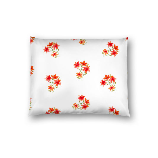 Off-White Cotton Sateen Pillow Sham, Medium Red Floral Pattern, Standard - 20 x 26 inches