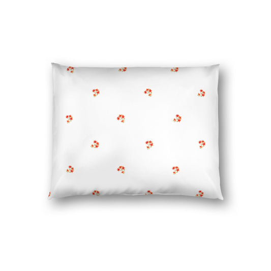 Off-White Cotton Sateen Pillow Sham, Small Red Floral Pattern, Standard - 20 x 26 inches