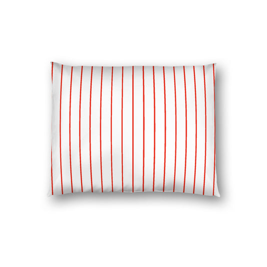 Off-White Cotton Sateen Sham, Red Stripes on Front, White Reverse Side, Standard - 20 x 26 inches