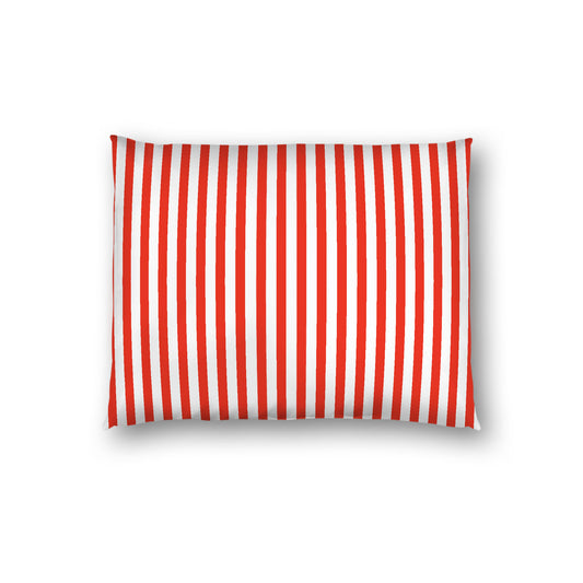 Off-White Cotton Sateen Sham, Thin Red Bars on Front, White Reverse Side, Standard - 20 x 26 inches