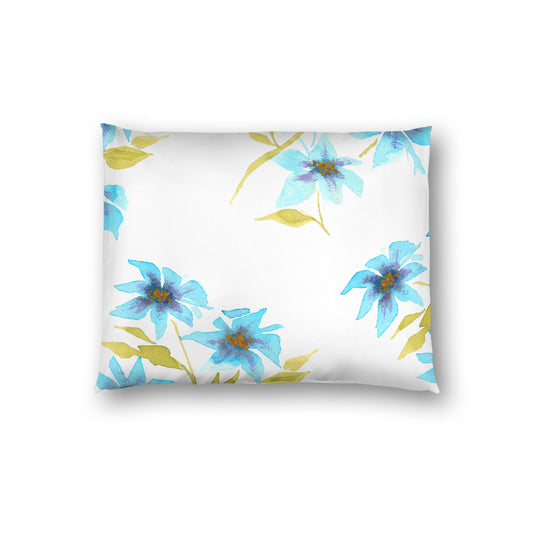 Off-White Cotton Sateen Pillow Sham, Large Blue Floral Print, Standard - 20 x 26 inches