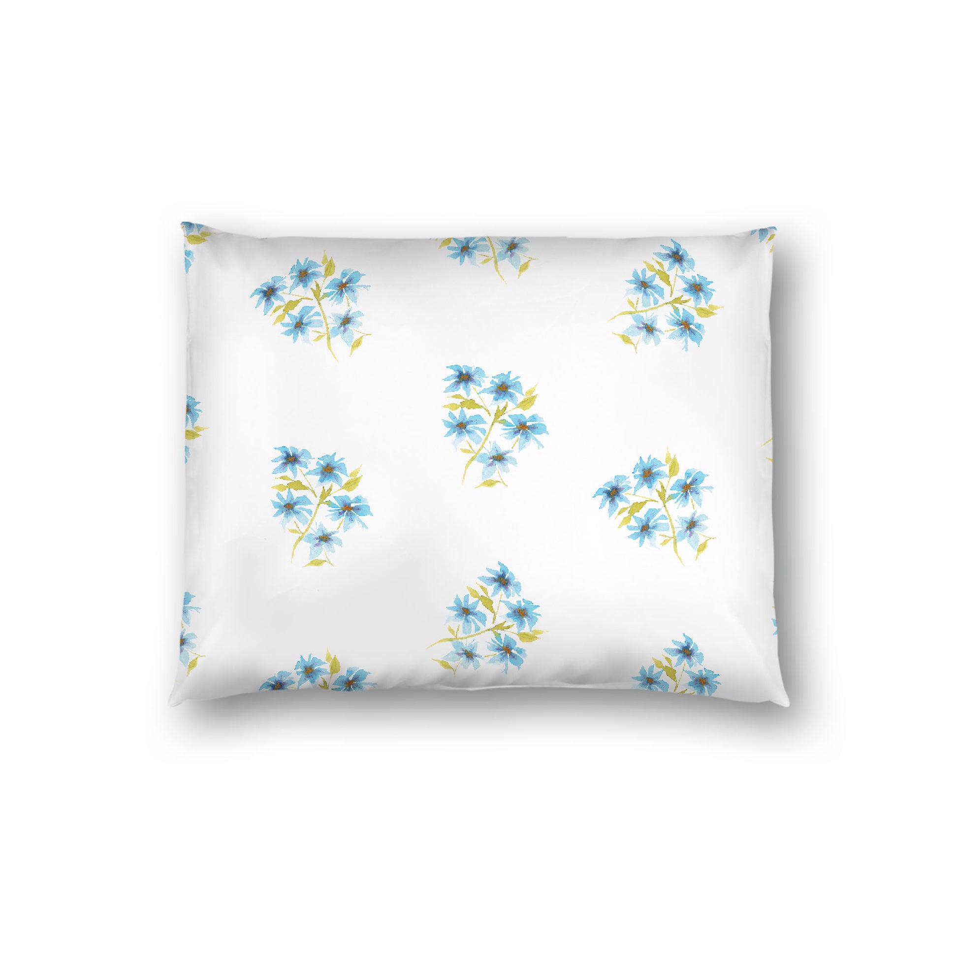 Off-White Cotton Sateen Pillow Sham, Medium Blue Floral Pattern, Standard - 20 x 26 inches