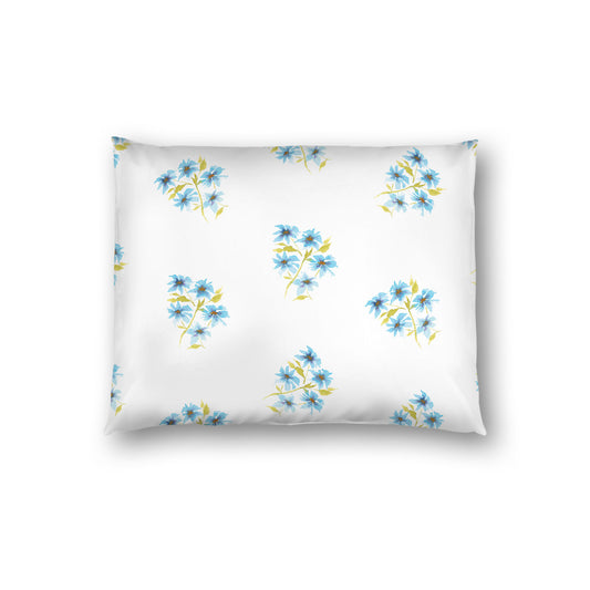Off-White Cotton Sateen Pillow Sham, Medium Blue Floral Pattern, Standard - 20 x 26 inches
