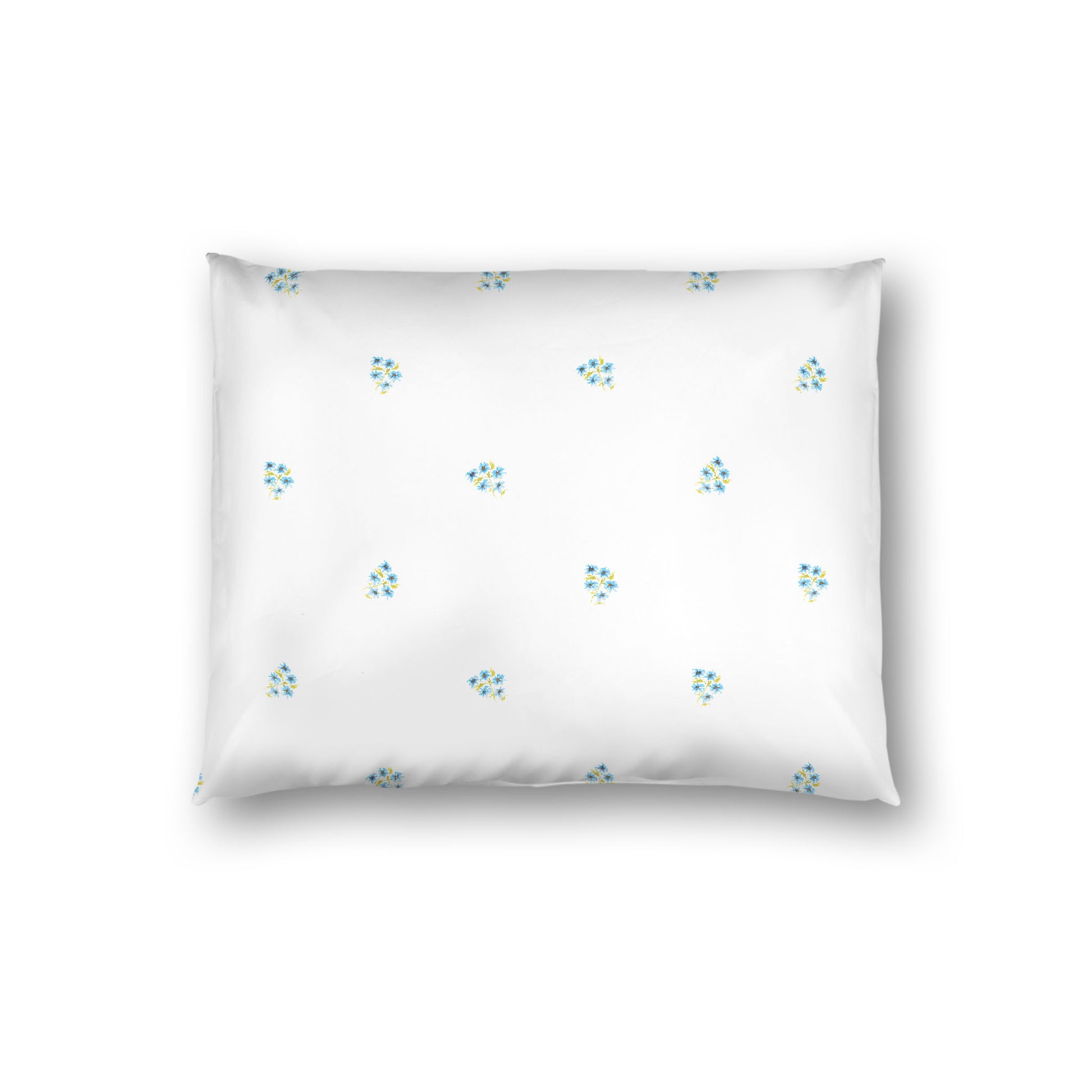 Off-White Cotton Sateen Pillow Sham, Small Blue Floral Pattern, Standard - 20 x 26 inches