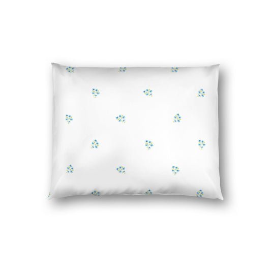 Off-White Cotton Sateen Pillow Sham, Small Blue Floral Pattern, Standard - 20 x 26 inches
