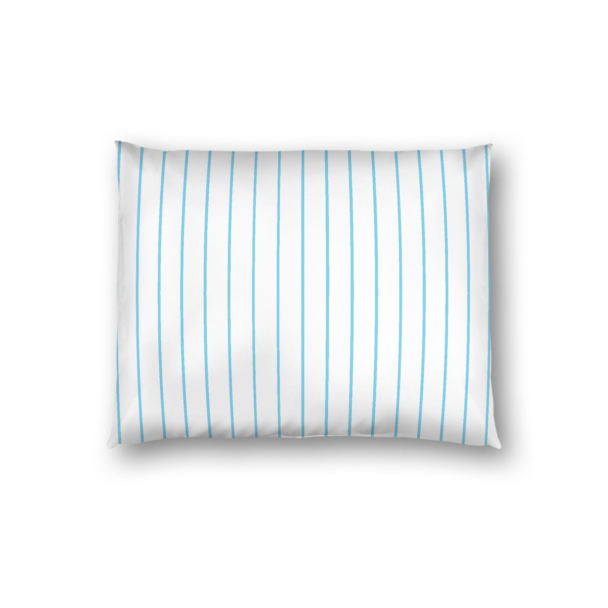 Off-White Cotton Sateen Sham, Blue Stripes on Front, White Reverse Side, Standard - 20 x 26 inches