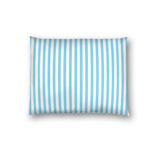 Off-White Cotton Sateen Sham, Thin Blue Bars on Front, White Reverse Side, Standard - 20 x 26 inches