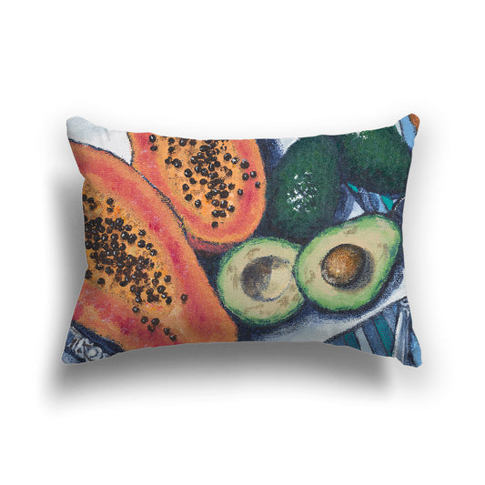 Fine Art Throw Pillow in Spun Poly or Faux Suede | Papaya & Avocados, CUSP-1000-1105