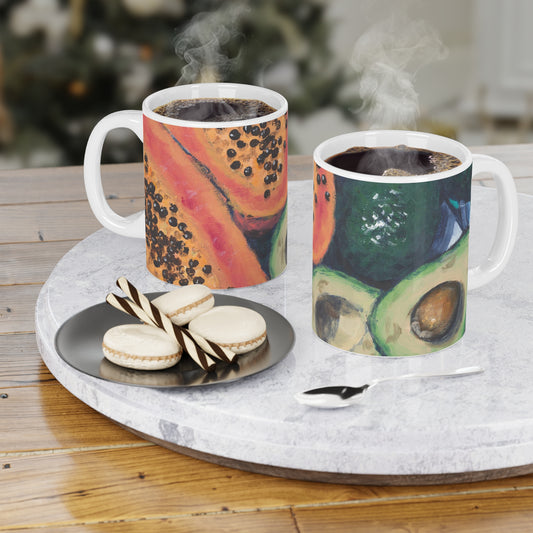 11oz Fine Art Ceramic Mug | Papaya & Avocados, CM-1000-1105