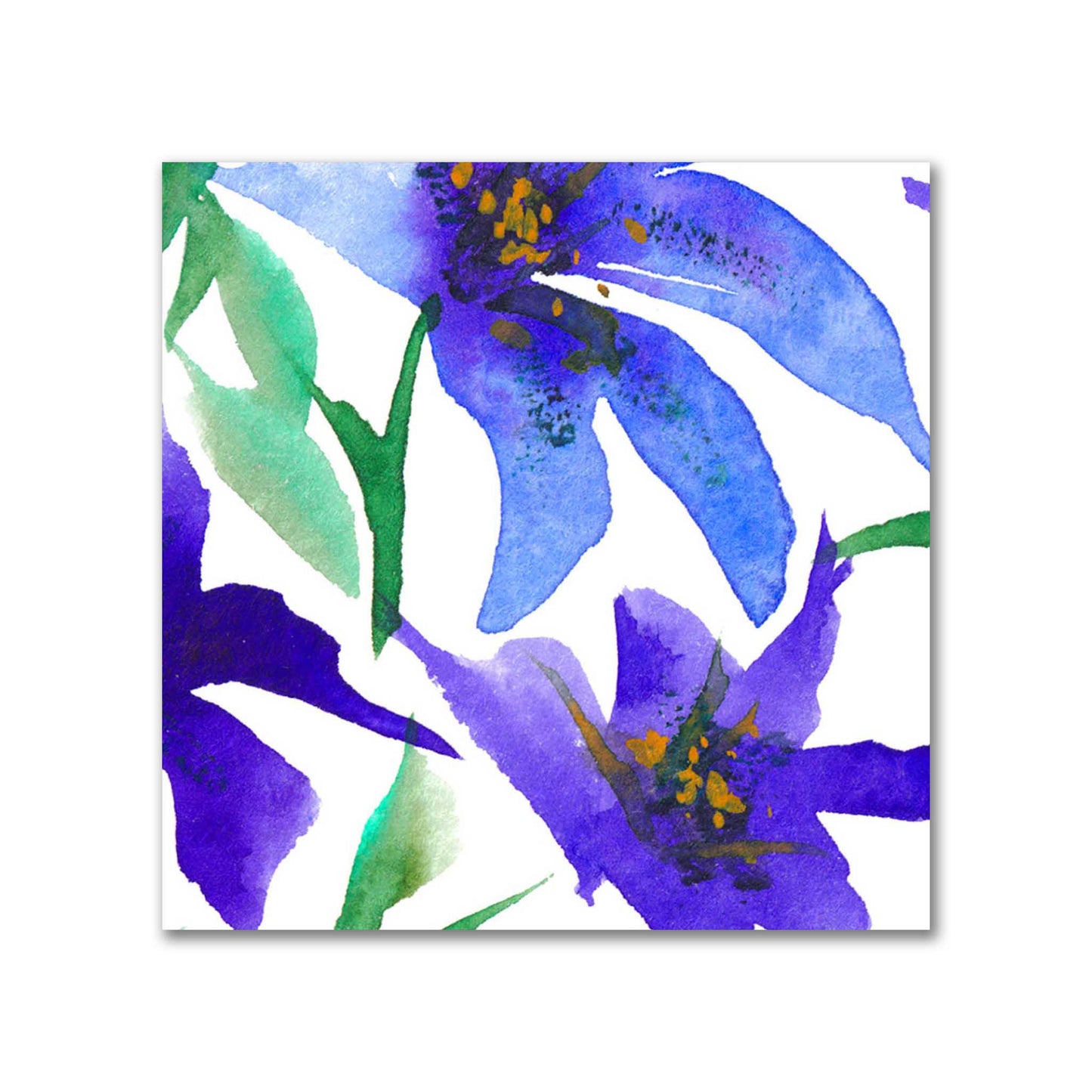 Indigo Bloom — Printed Spun Polyester Fabric with Large Hand-painted Purple Watercolor Floral Print #FASP-1304