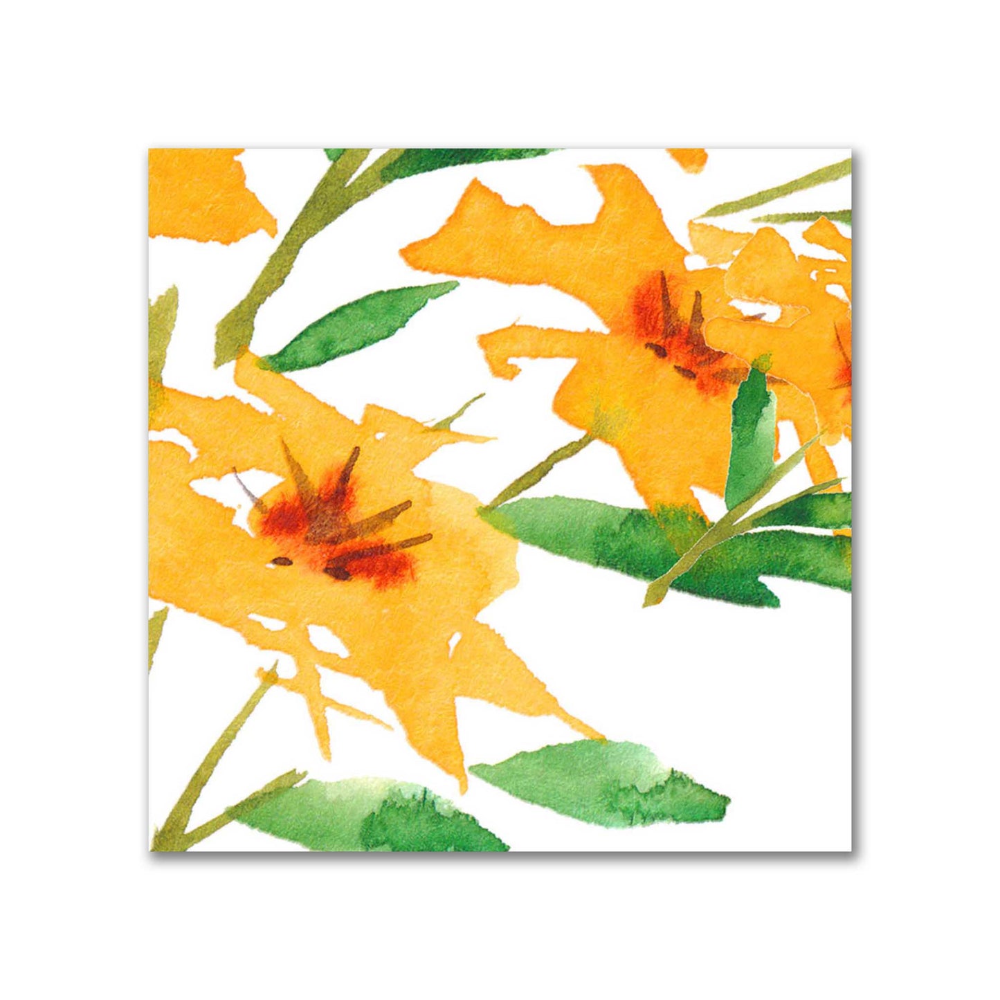 Saffron Garden — Printed Spun Polyester Fabric with Large Hand-painted Yellow-Orange Watercolor Floral Print #FASP-1314
