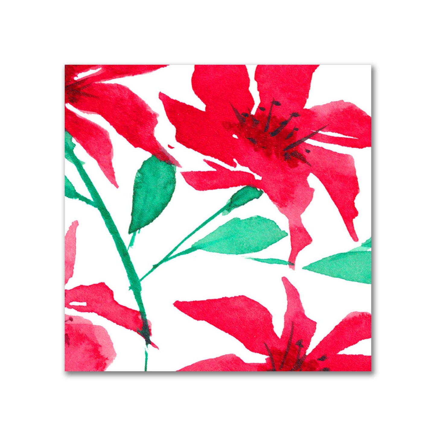 Scarlet Bloom — Printed Spun Polyester Fabric with Large Hand-painted Red Watercolor Floral Print #FASP-1334