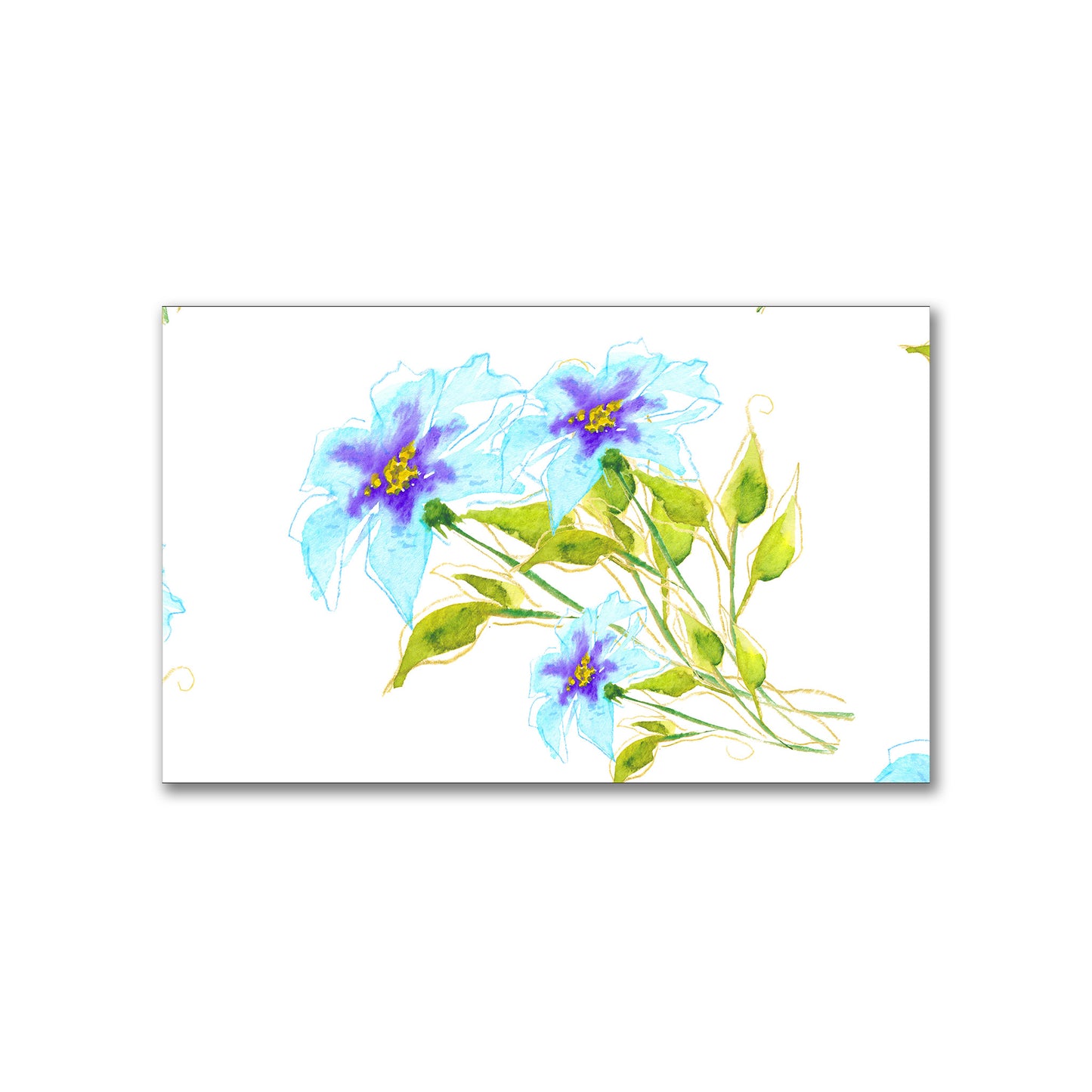 Aqua Bloom — Printed Spun Polyester Fabric with Large Hand-painted Blue Watercolor Floral Print #FASP-1374