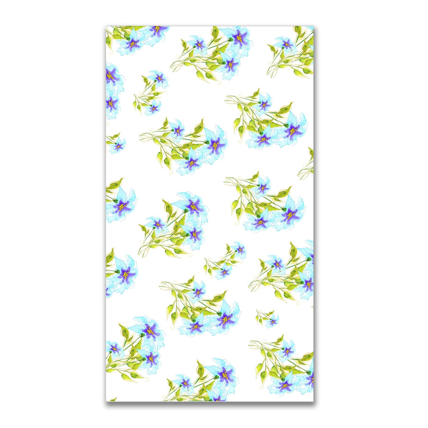 Aqua Bloom — Printed Spun Polyester Fabric with Large Hand-painted Blue Watercolor Floral Print #FASP-1374