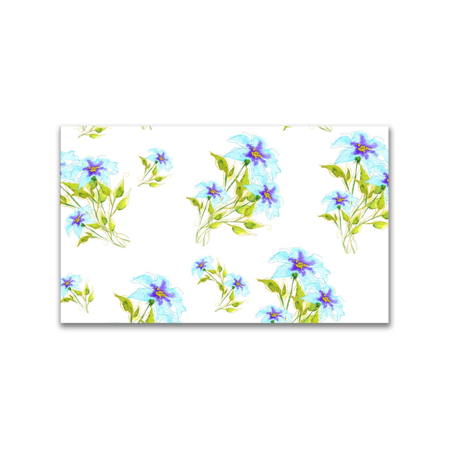 Aqua Bloom — Printed Spun Polyester Fabric with Large Hand-painted Blue Watercolor Floral Print #FASP-1374