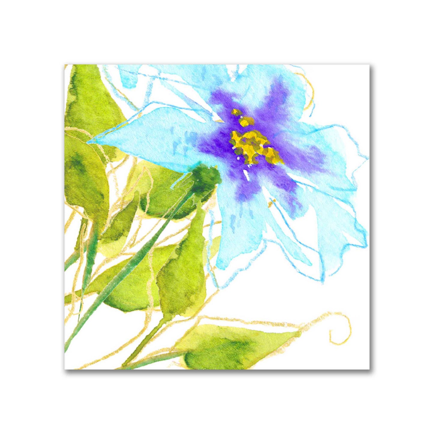 Aqua Bloom — Printed Spun Polyester Fabric with Large Hand-painted Blue Watercolor Floral Print #FASP-1374