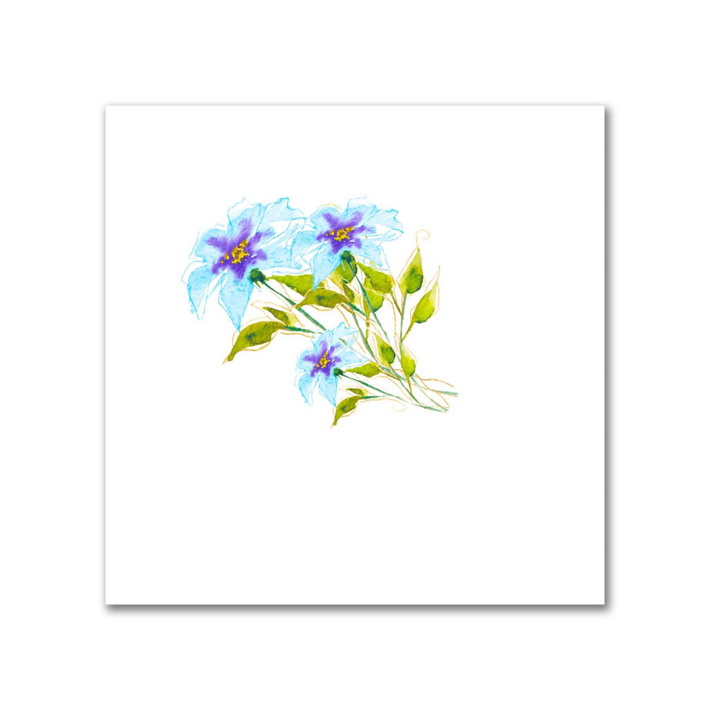 Aqua Bloom — Printed Spun Polyester Fabric with Medium Blue Watercolor Floral Pattern #FASP-1375