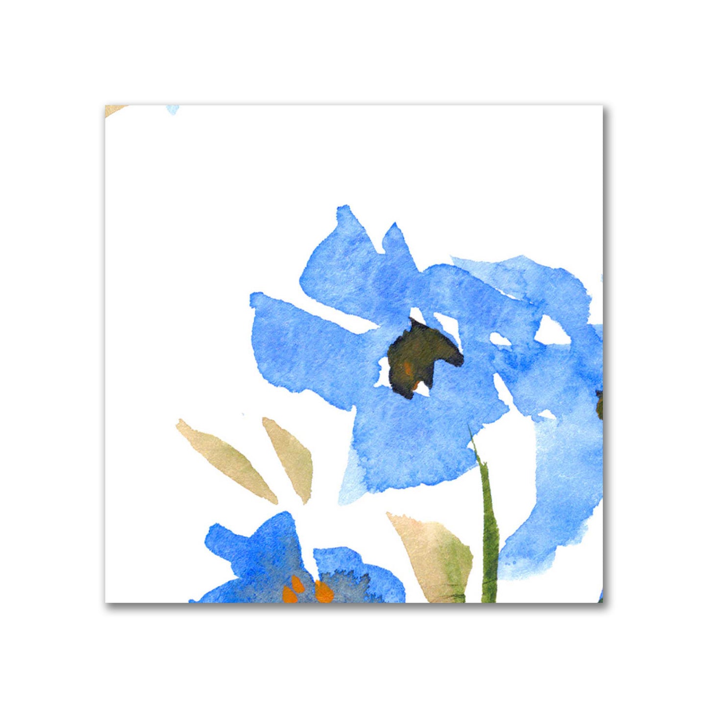 Cornflower Bloom — Printed Spun Polyester Fabric with Large Hand-painted Blue Watercolor Floral Print #FASP-1404