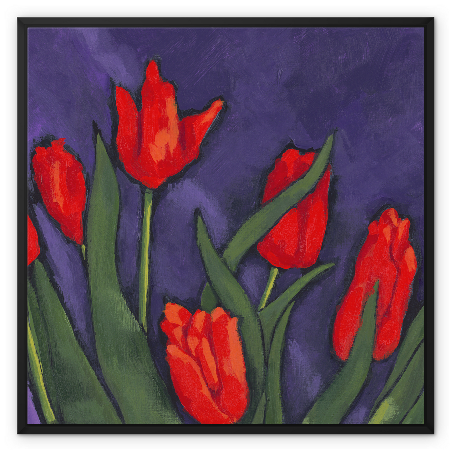 Framed Fine Art Canvas Print - 10x8 12x12 16x16 20x16 20x20 24x24 28x28 32x32 40x28 inches | Red Tulips in Acrylic, FCV-1111-1142-MW