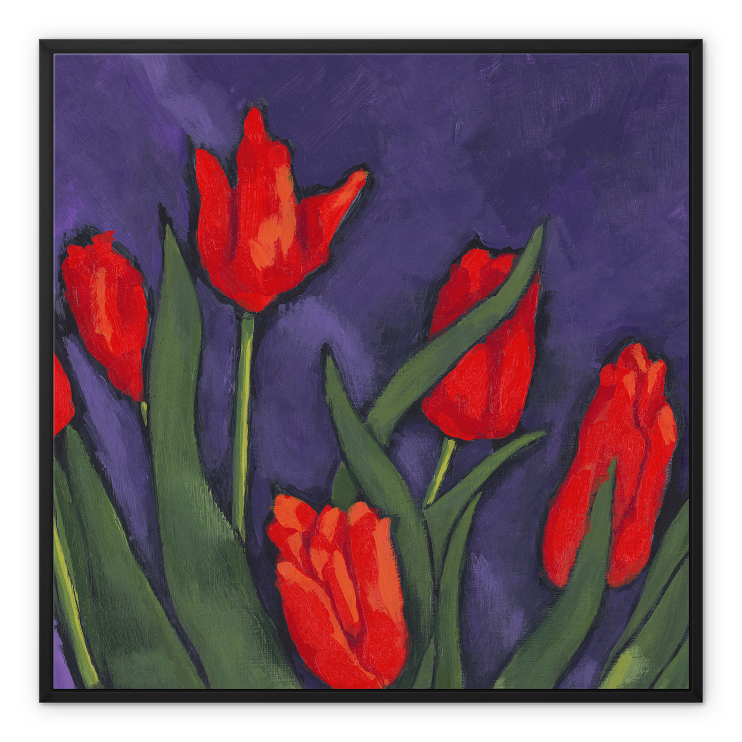 Framed Fine Art Canvas Print - 10x8 12x12 16x16 20x16 20x20 24x24 28x28 32x32 40x28 inches | Red Tulips in Acrylic, FCV-1111-1142-MW