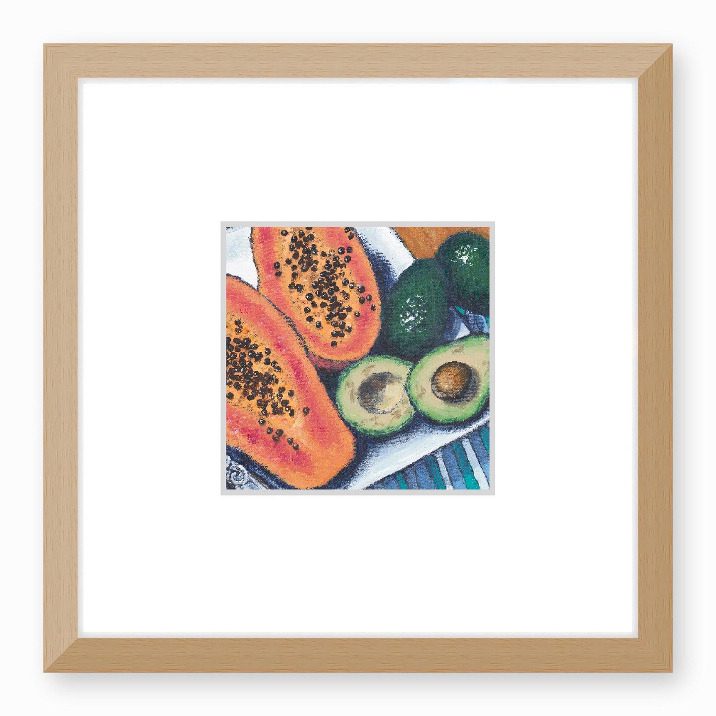 Framed Fine Art Print, Faux Mat - 12x12 inches | Papayas & Avocados in Acrylic, FMS-1000-1105, Prints, Fine art, Natural Frame,12 x 12 inches