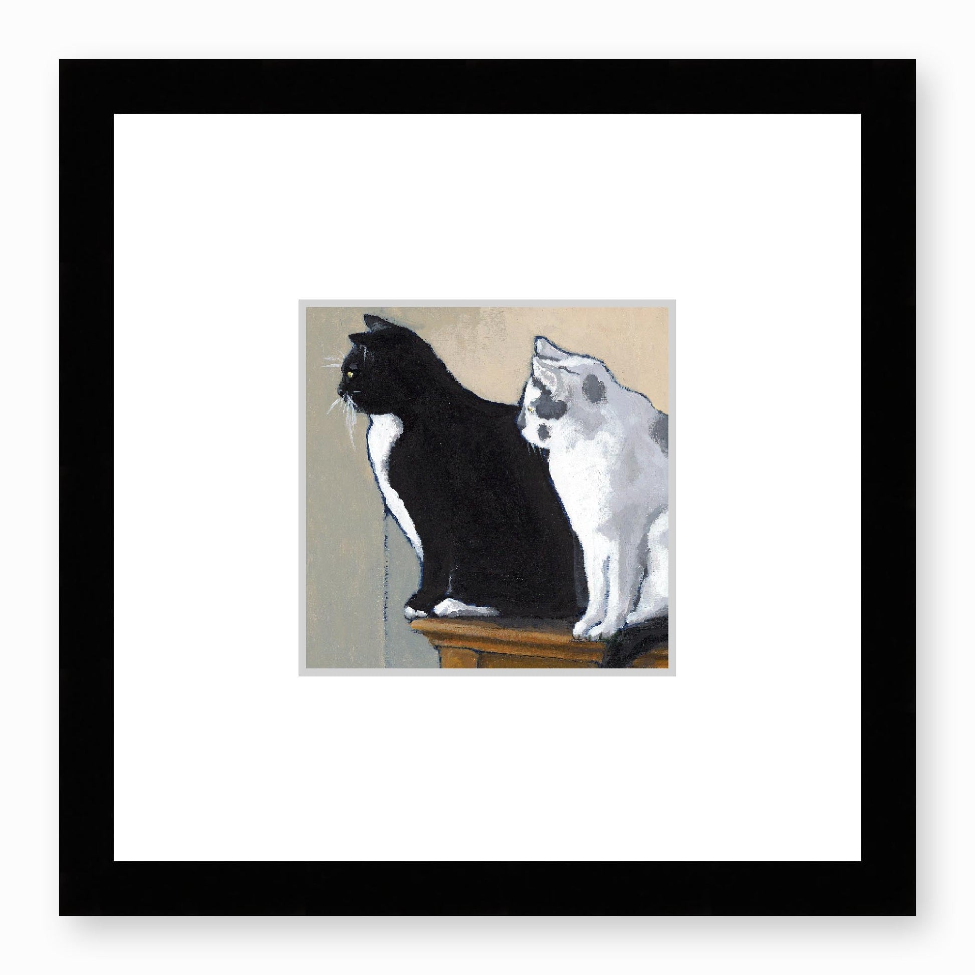 Framed Fine Art Print, Faux Mat - 12x12 inches | Black Cat White Cat in Acrylic, FMS-1000-1122, Prints, Fine art, Black Frame,12 x 12 inches