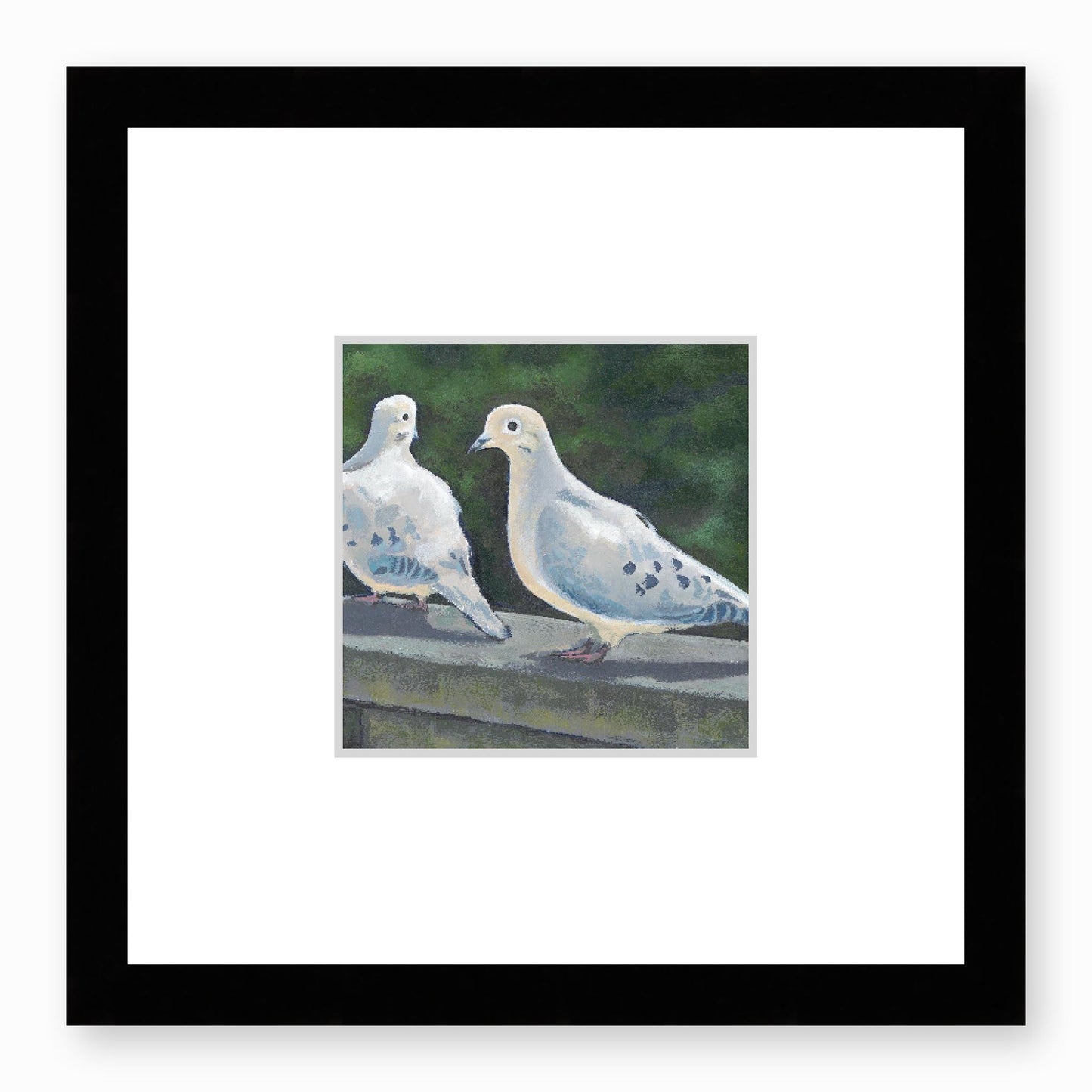 Framed Fine Art Print, Faux Mat - 12x12 inches | Mourning Doves in Acylic, FMS-1000-1125, Prints, Fine art, Black Frame,12 x 12 inches