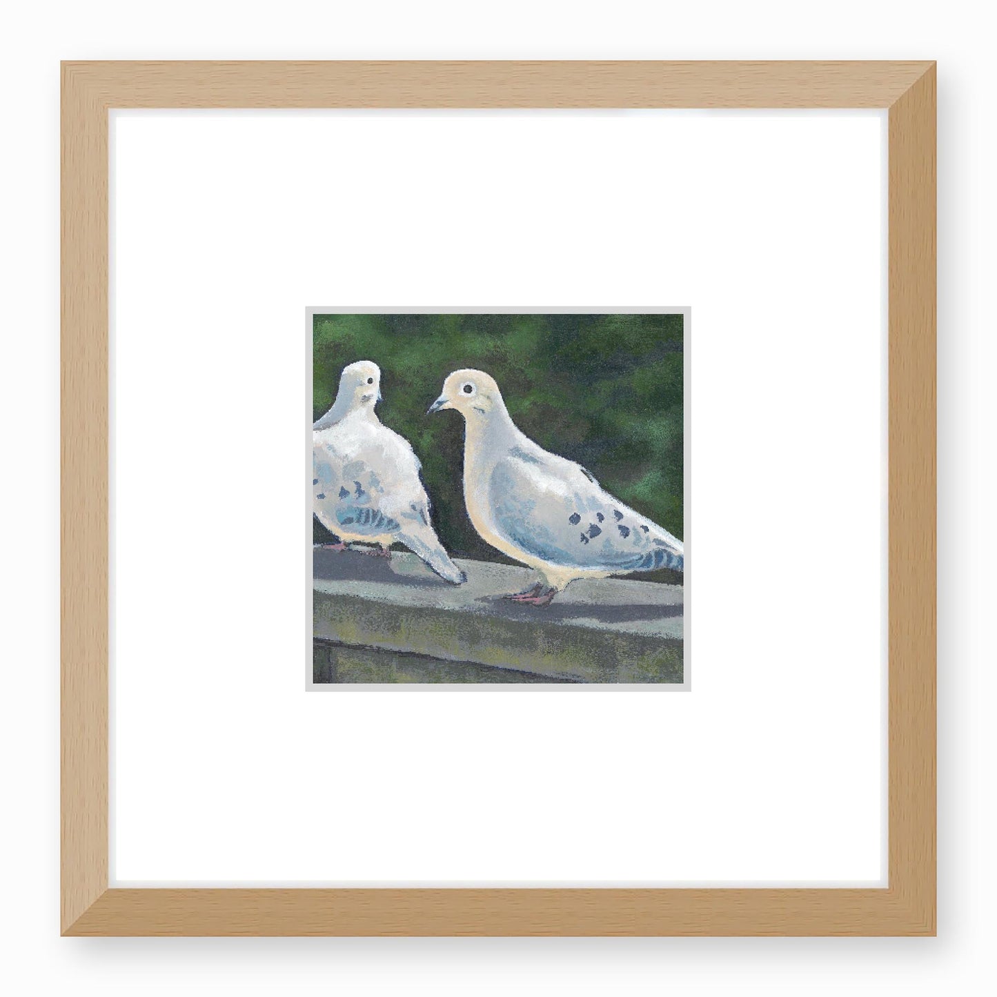 Framed Fine Art Print, Faux Mat - 12x12 inches | Mourning Doves in Acylic, FMS-1000-1125, Prints, Fine art, Natural Frame,12 x 12 inches