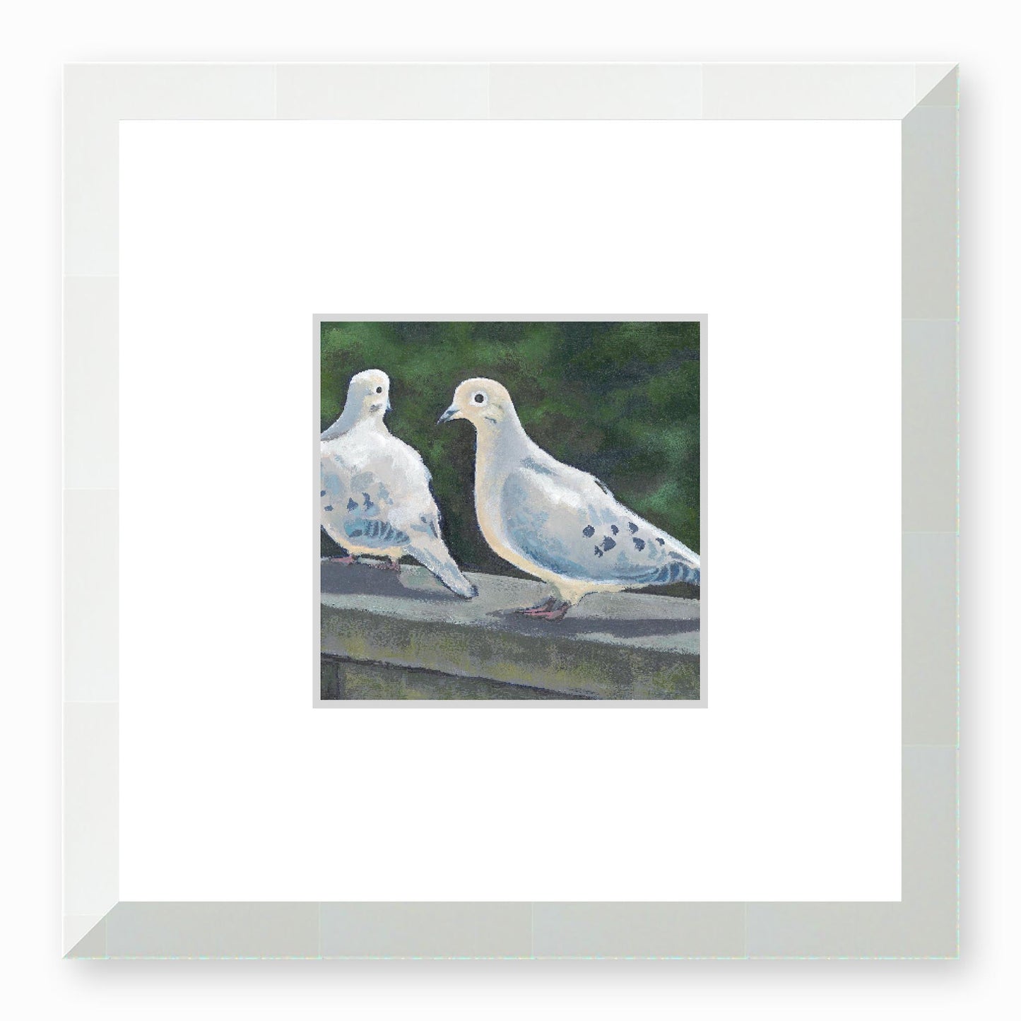 Framed Fine Art Print, Faux Mat - 12x12 inches | Mourning Doves in Acylic, FMS-1000-1125, Prints, Fine art, White Frame,12 x 12 inches