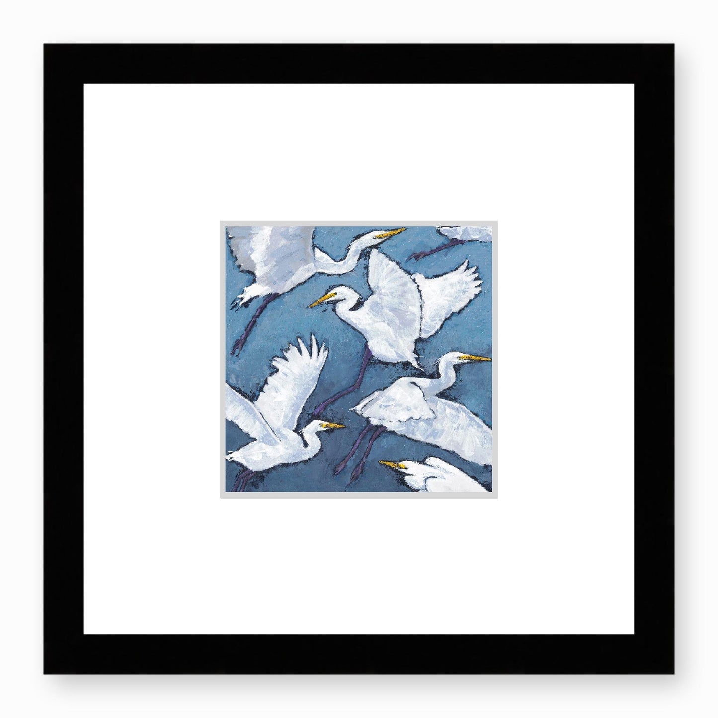Framed Fine Art Print, Faux Mat - 12x12 inches | White Herons in Acrylic, FMS-1020-001, Prints, Fine art, Black Frame,12 x 12 inches