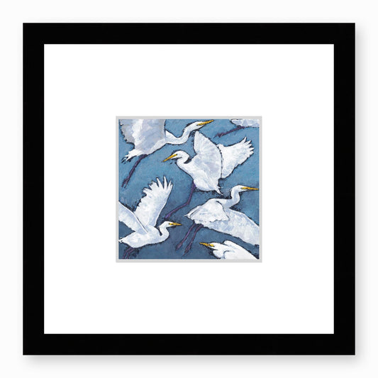 Framed Fine Art Print, Faux Mat - 12x12 inches | White Herons in Acrylic, FMS-1020-001, Prints, Fine art, Black Frame,12 x 12 inches