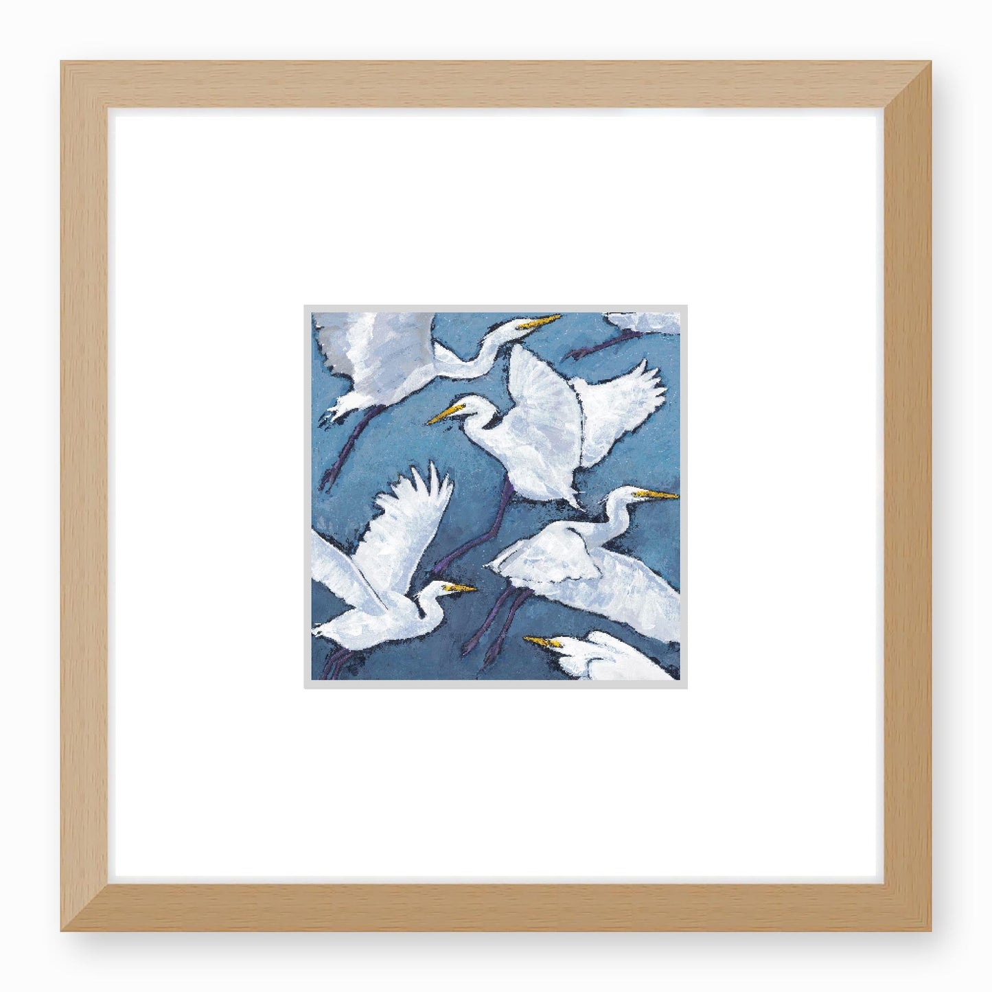 Framed Fine Art Print, Faux Mat - 12x12 inches | White Herons in Acrylic, FMS-1020-001, Prints, Fine art, Natural Frame,12 x 12 inches
