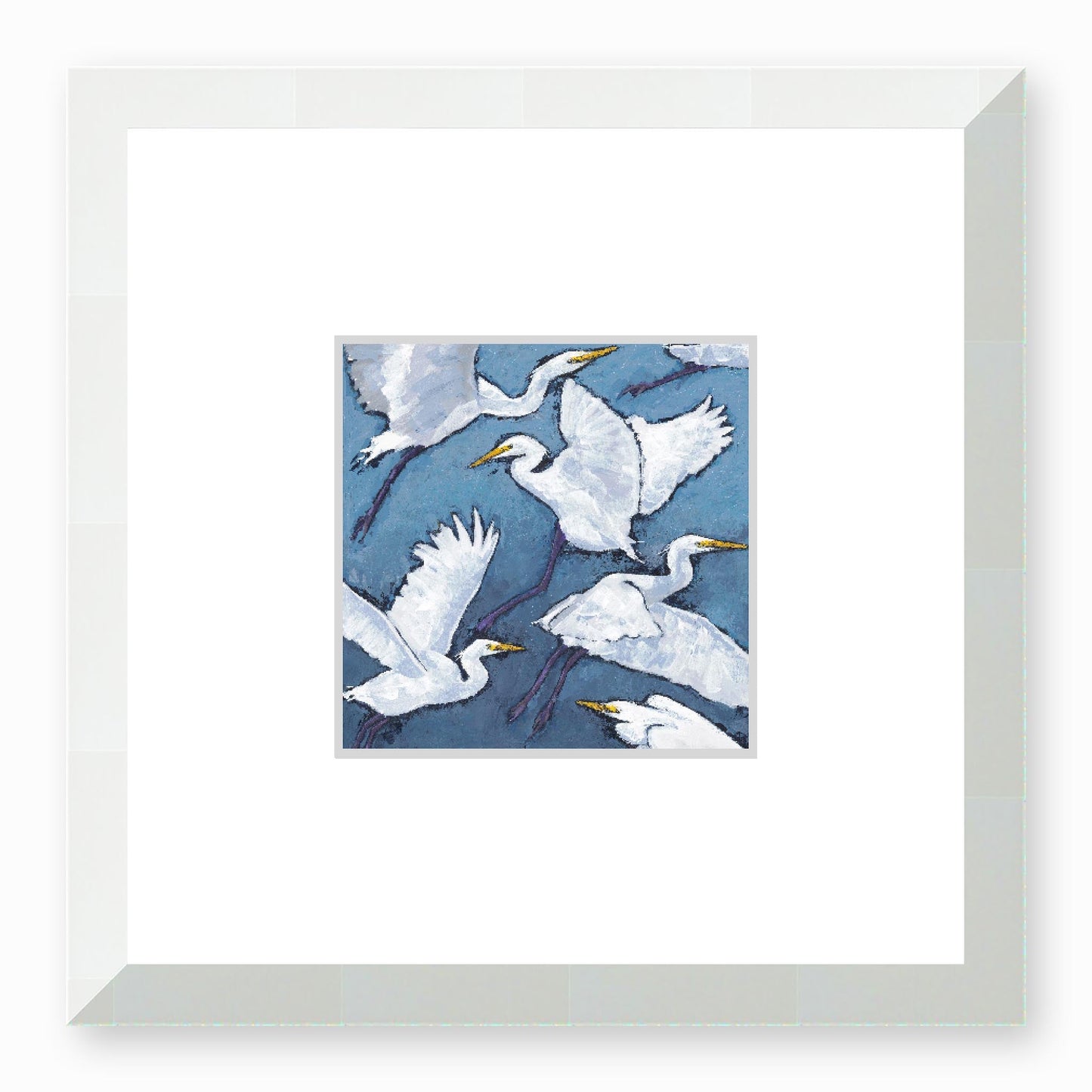 Framed Fine Art Print, Faux Mat - 12x12 inches | White Herons in Acrylic, FMS-1020-001, Prints, Fine art, White Frame,12 x 12 inches